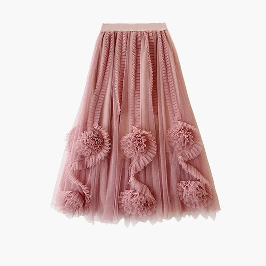 Spring Summer Hot Sale Floral Patchwork Mesh Skirts for Women Luxury French Ball Gown Tutu Tulle Skirt Princess Fairy Faldas