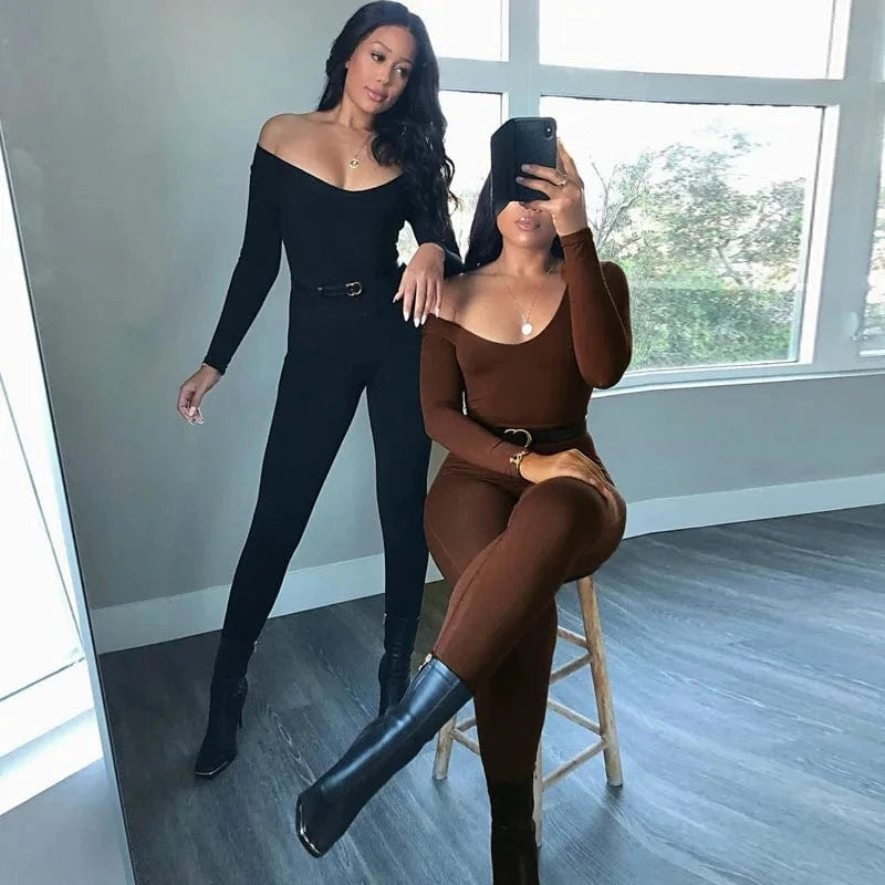 Spring Summer New Women's Long Sleeve Solid Color Skinny Jumpsuit Fashion Sports Fitness Pullover Casual Wear