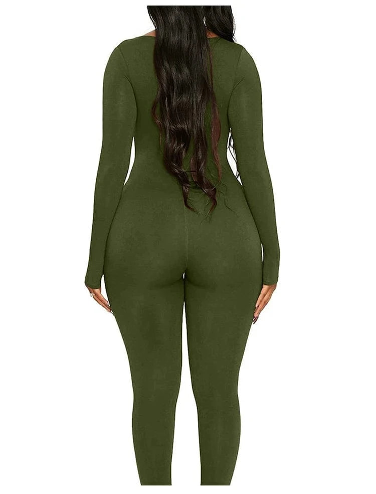 Spring Summer New Women's Long Sleeve Solid Color Skinny Jumpsuit Fashion Sports Fitness Pullover Casual Wear