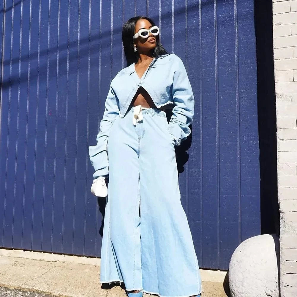 Spring two piece set women clothing 2023 denim style fashion women's jean jacket set