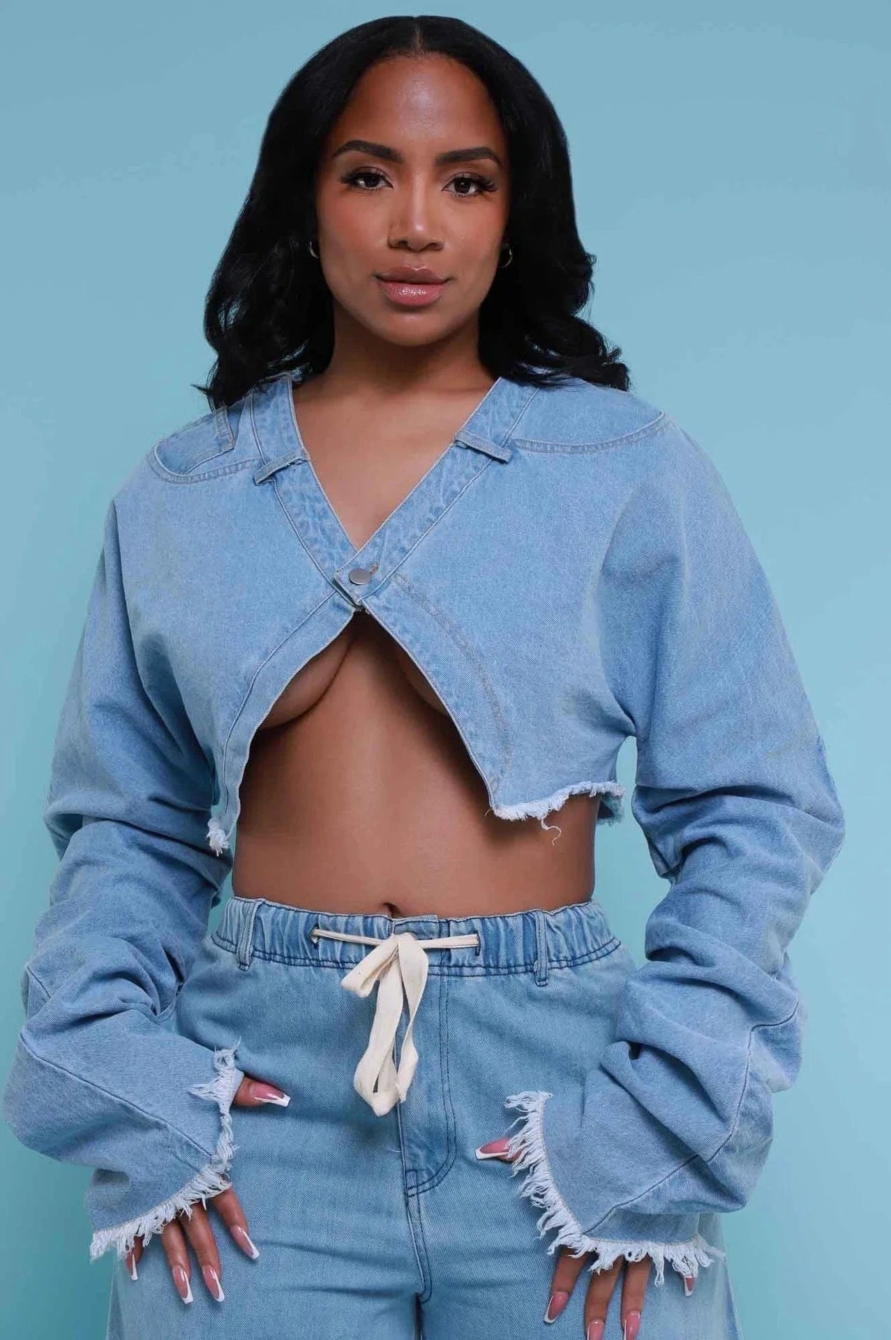 Spring two piece set women clothing 2023 denim style fashion women's jean jacket set