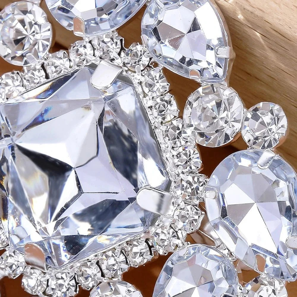 Square Crystal Ear Clips Earrings Statement Exaggerated Rhinestone Earrings Clip No Pierced Jewelry