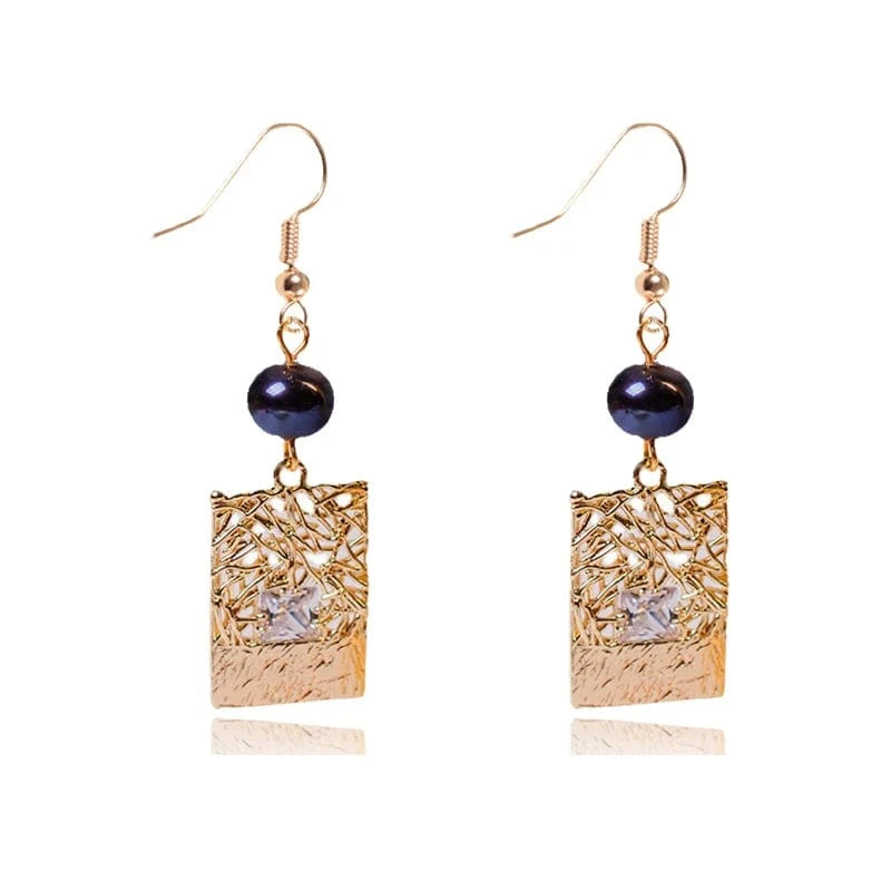 square Hawaii island style black pearl earrings handmade niche design freshwater pearl earrings jewelry
