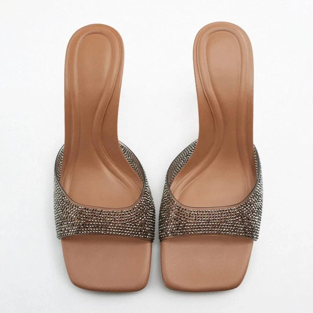 Square head summer Luxury rhinestone for ladies high heel shoes women sandal fashion stiletto beach jelly heels party Pumps