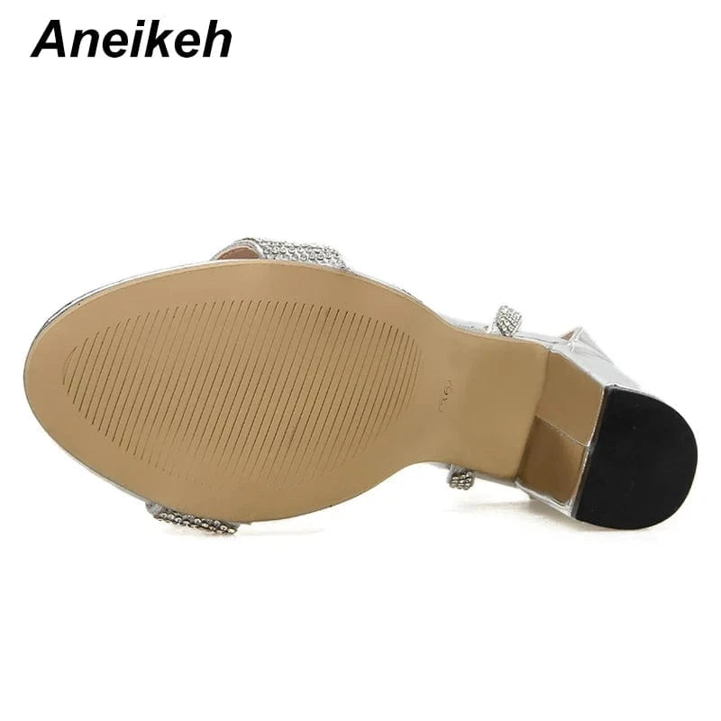 Square Heel Buckle Strap Gladiator 10.5 CM Wedding Pumps Fashion Lady Shoes Silver Lace-Up Bling Crystal Sexy Women Sandals