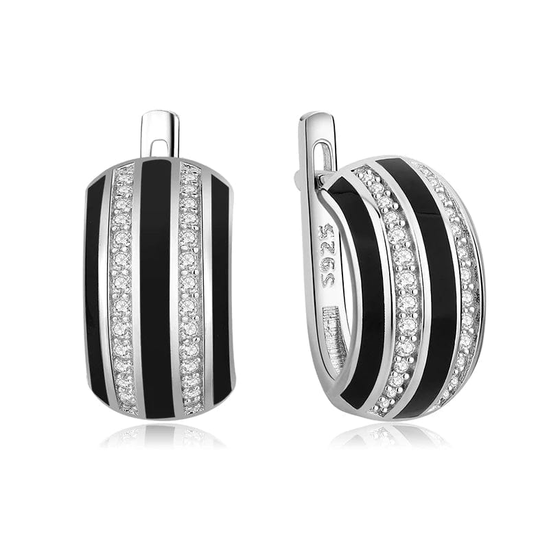 SS28-1E Original 925 Sterling Silver Emerald classic color and Black Enamel Fine CZ Earrings for Women Luxury Party Jewelry Earring