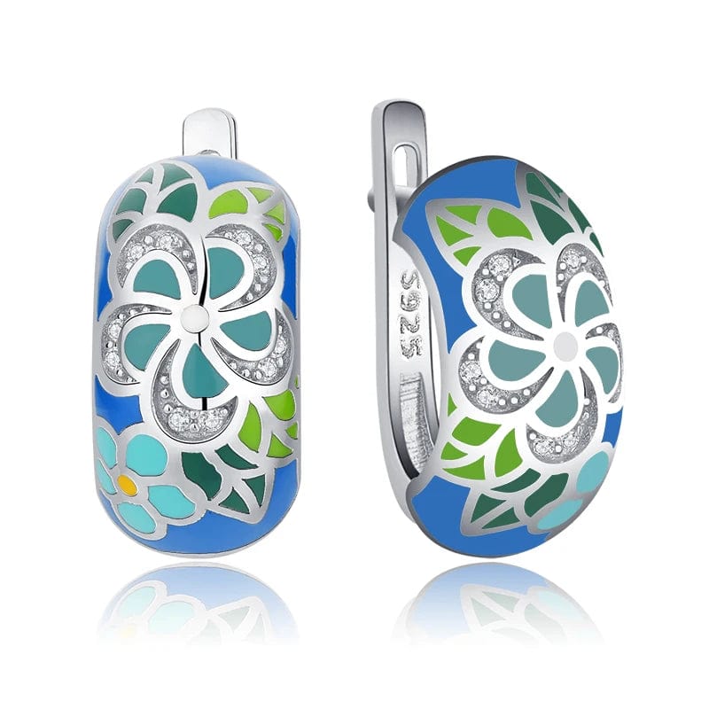SS31E Original 925 Sterling Silver Emerald classic color and Black Enamel Fine CZ Earrings for Women Luxury Party Jewelry Earring
