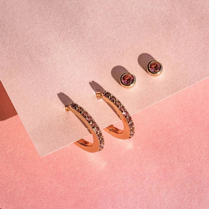 Stainless Steel 14K Gold Micro Insert CZ Stone Birthstone Circle Earrings Titanium Steel PVD 12Months Stone Circle Earring