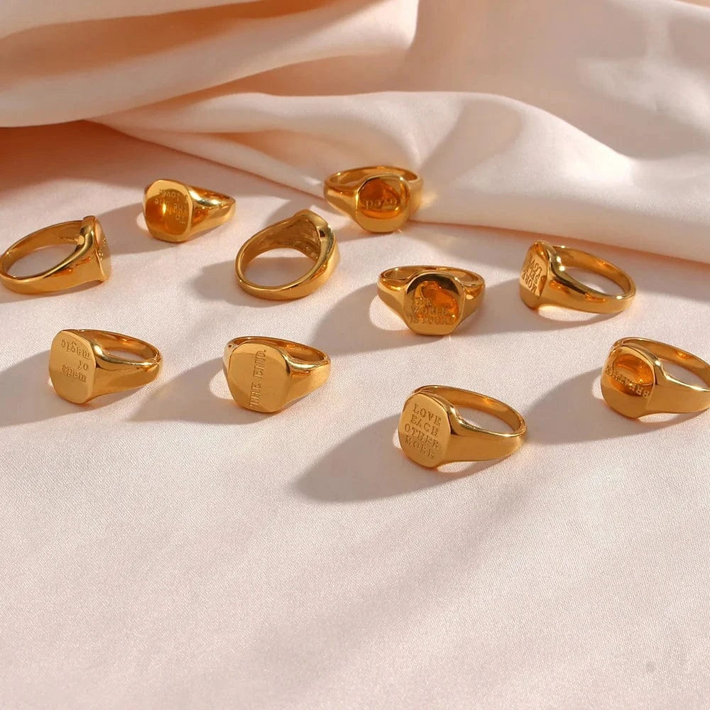 Stainless Steel Engraved English Letter Rings for Women Men 18K Gold PVD Plated Waterproof Sweet Words Rings Wholesale Bulk