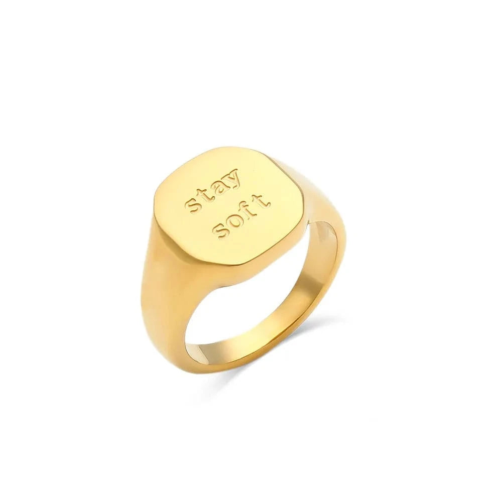 Stainless Steel Engraved English Letter Rings for Women Men 18K Gold PVD Plated Waterproof Sweet Words Rings Wholesale Bulk