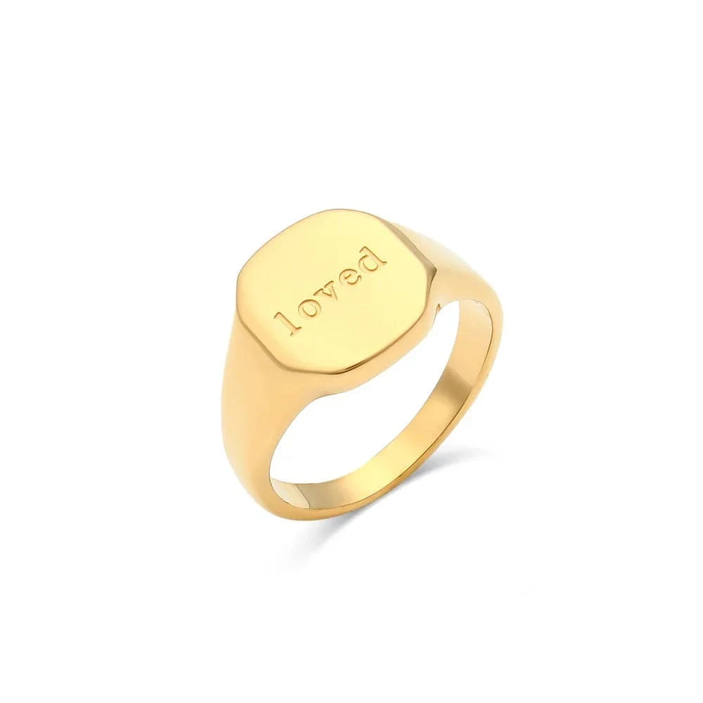 Stainless Steel Engraved English Letter Rings for Women Men 18K Gold PVD Plated Waterproof Sweet Words Rings Wholesale Bulk
