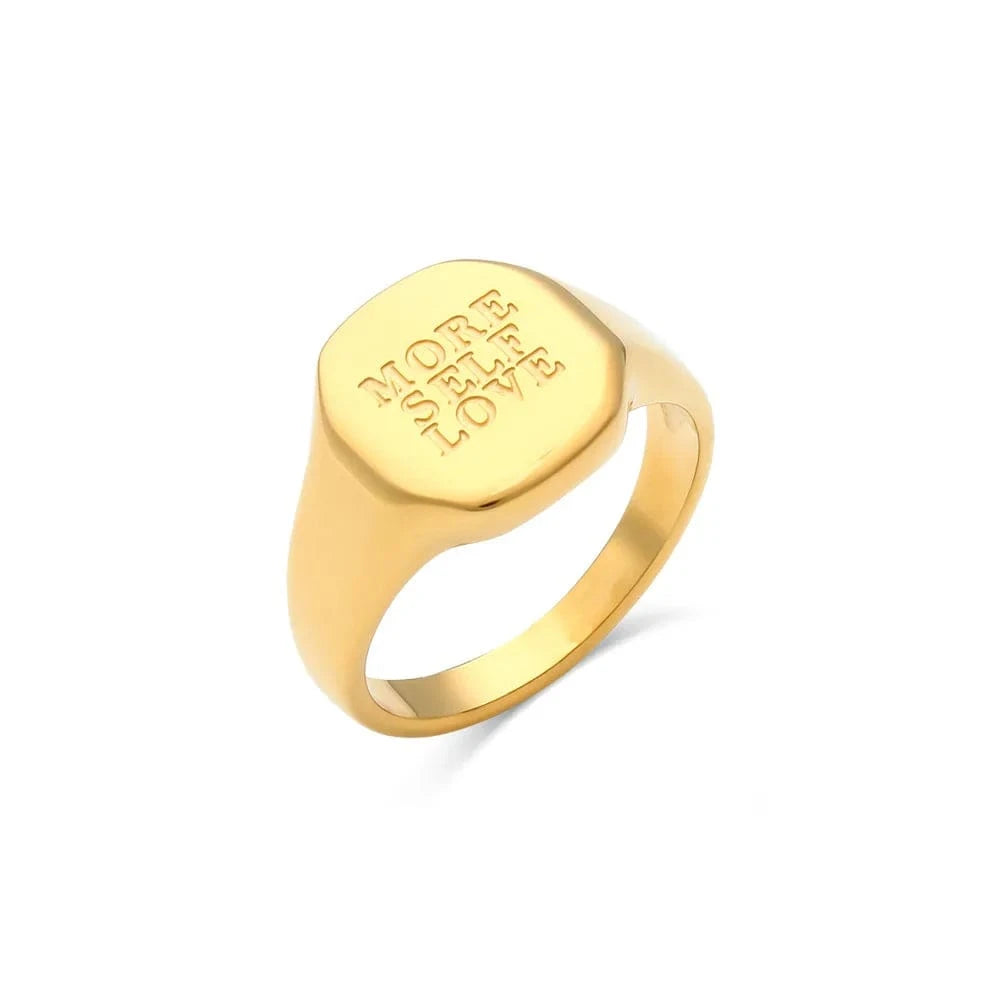 Stainless Steel Engraved English Letter Rings for Women Men 18K Gold PVD Plated Waterproof Sweet Words Rings Wholesale Bulk