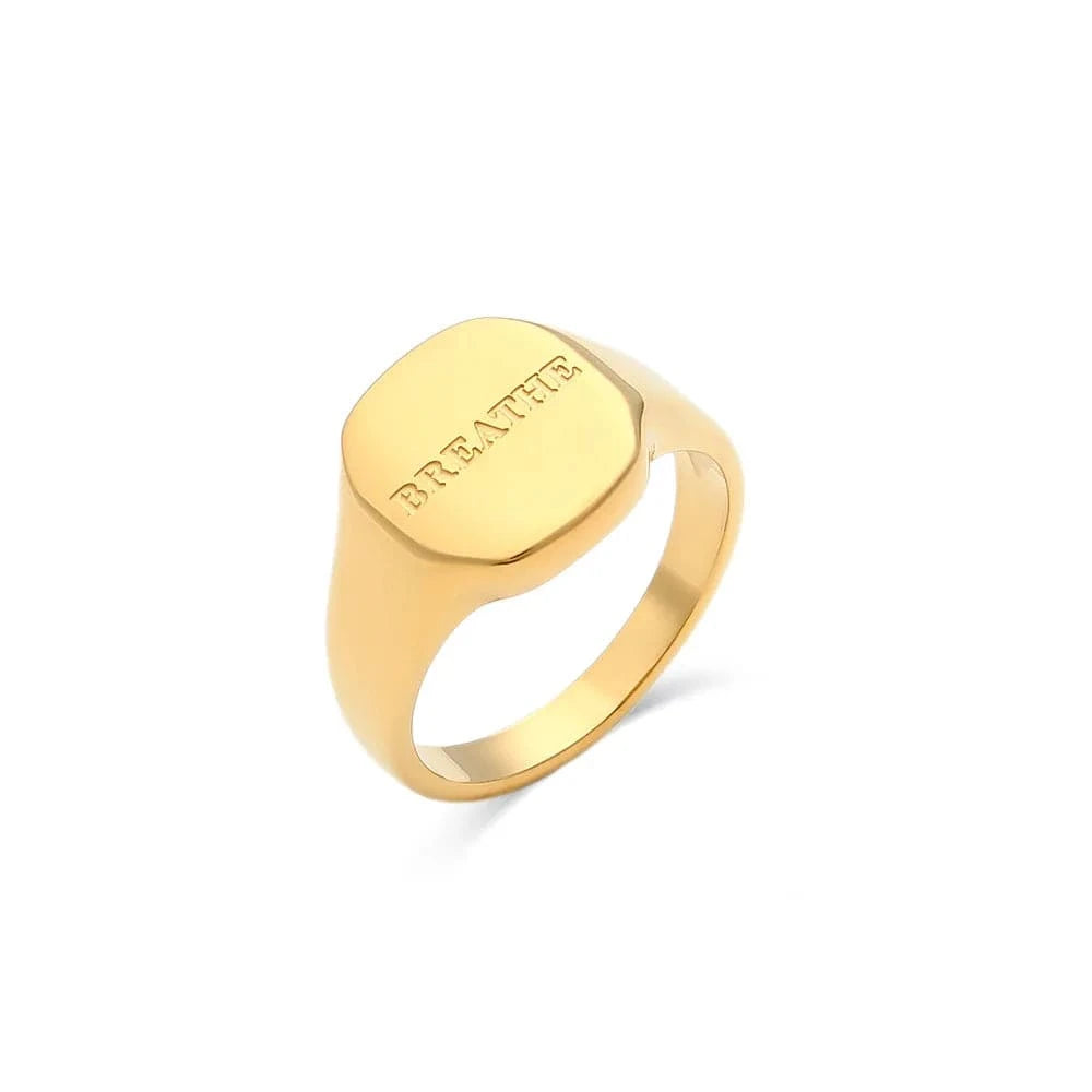 Stainless Steel Engraved English Letter Rings for Women Men 18K Gold PVD Plated Waterproof Sweet Words Rings Wholesale Bulk