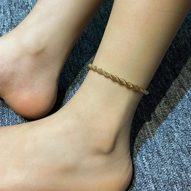 Stainless Steel Women Anklet Jewelry 14k Gold Twisted Rope Chain Anklet Hot Selling Leg Chain Anklets Beach Jewelry