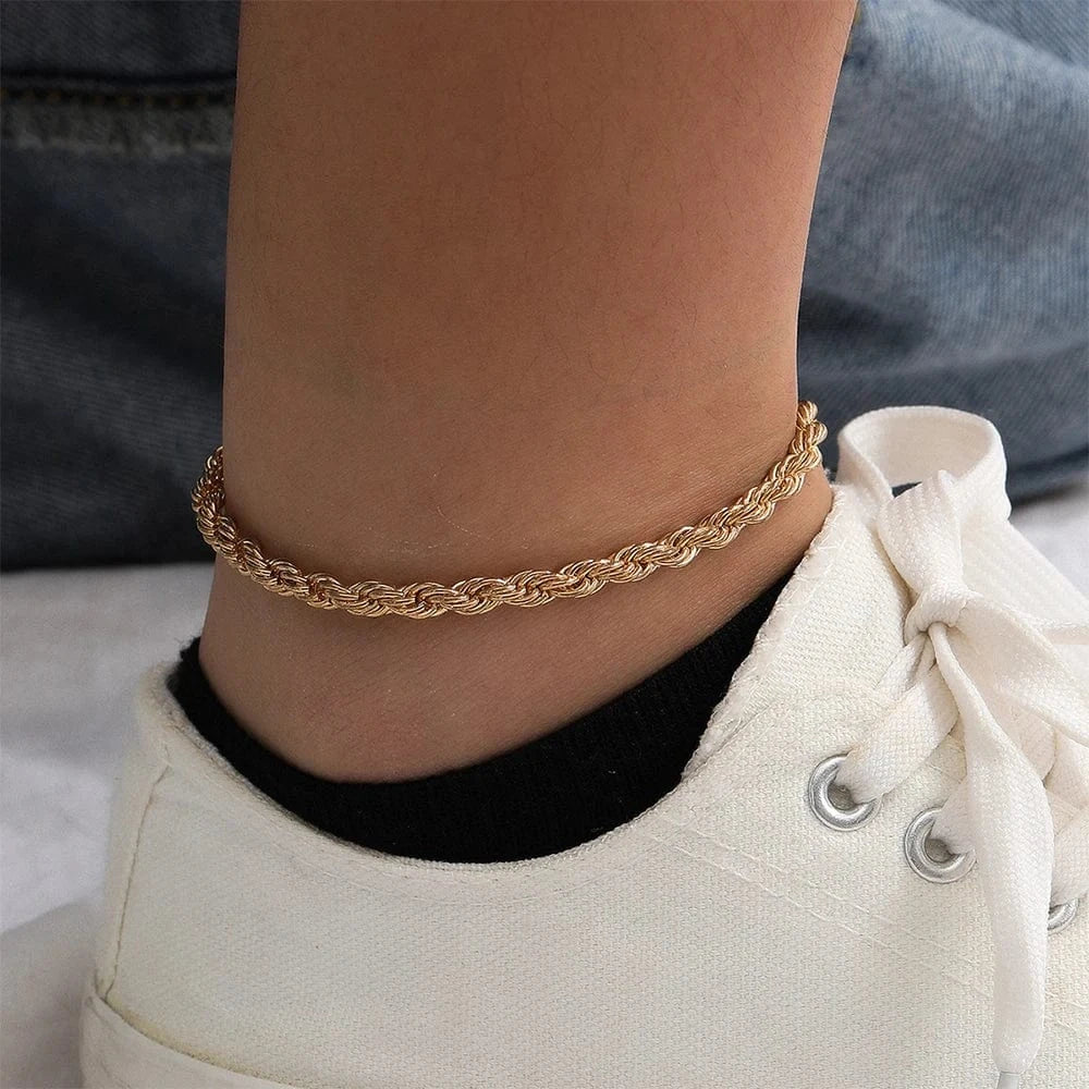 Stainless Steel Women Anklet Jewelry 14k Gold Twisted Rope Chain Anklet Hot Selling Leg Chain Anklets Beach Jewelry