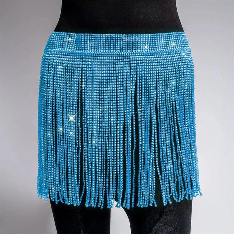 Stock 9 Colors Sexy Glitter Tassel Adjustable Mini Bikini Rhinestone Diamond Skirt Sexi Lady One Size Night Club Crystal Dress