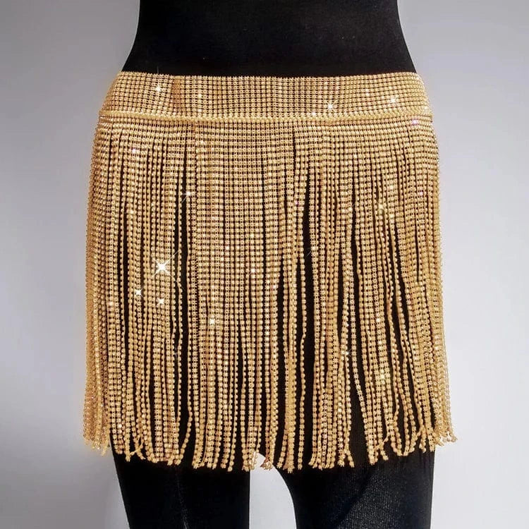 Stock 9 Colors Sexy Glitter Tassel Adjustable Mini Bikini Rhinestone Diamond Skirt Sexi Lady One Size Night Club Crystal Dress