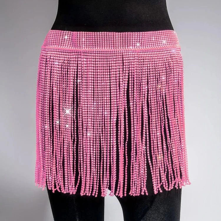 Stock 9 Colors Sexy Glitter Tassel Adjustable Mini Bikini Rhinestone Diamond Skirt Sexi Lady One Size Night Club Crystal Dress