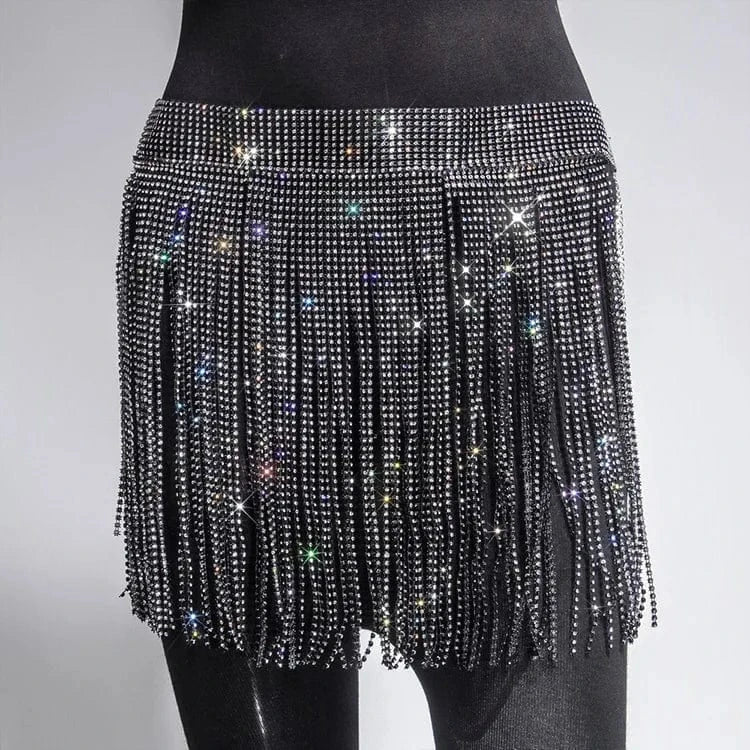 Stock 9 Colors Sexy Glitter Tassel Adjustable Mini Bikini Rhinestone Diamond Skirt Sexi Lady One Size Night Club Crystal Dress