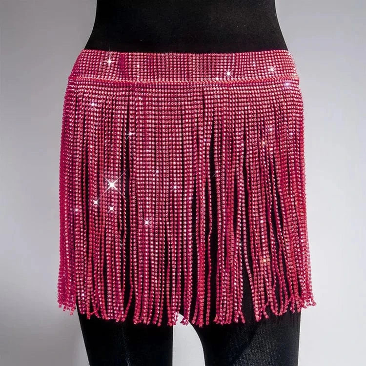 Stock 9 Colors Sexy Glitter Tassel Adjustable Mini Bikini Rhinestone Diamond Skirt Sexi Lady One Size Night Club Crystal Dress