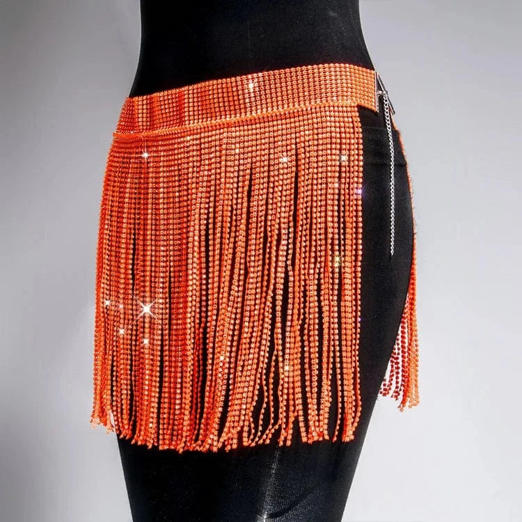 Stock 9 Colors Sexy Glitter Tassel Adjustable Mini Bikini Rhinestone Diamond Skirt Sexi Lady One Size Night Club Crystal Dress