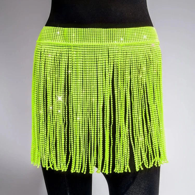 Stock 9 Colors Sexy Glitter Tassel Adjustable Mini Bikini Rhinestone Diamond Skirt Sexi Lady One Size Night Club Crystal Dress