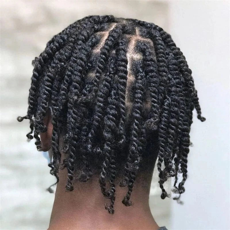 Stock knottless braids human hair male topper Indian remy afro kinky twist transparent lace toupee braided