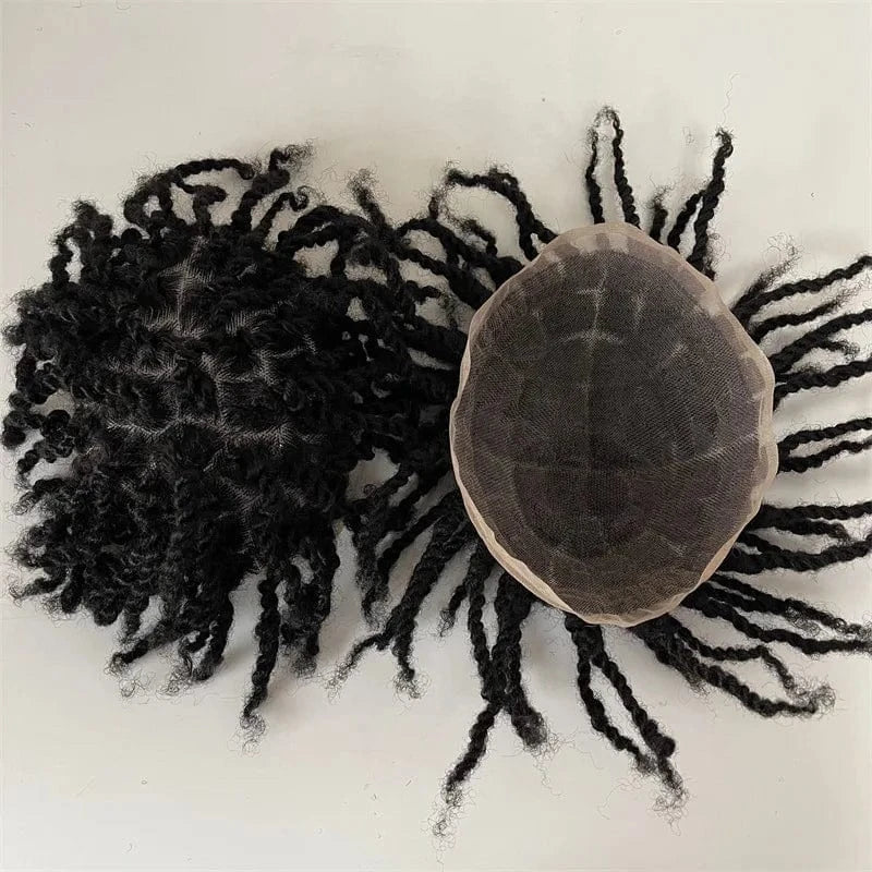 Stock knottless braids human hair male topper Indian remy afro kinky twist transparent lace toupee braided