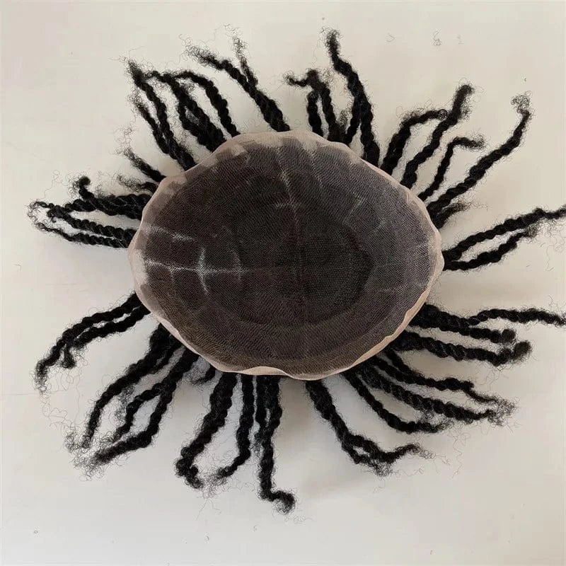 Stock knottless braids human hair male topper Indian remy afro kinky twist transparent lace toupee braided