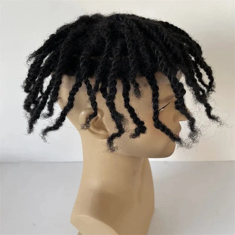 Stock knottless braids human hair male topper Indian remy afro kinky twist transparent lace toupee braided