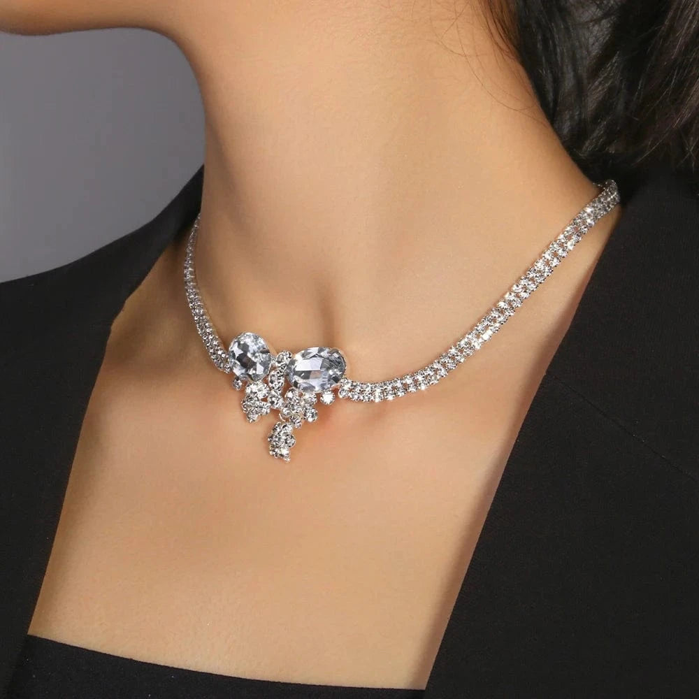 StoneFans Fashion Bowknot Flower Rhinestone Choker Necklace Jewelry For Women Girls Party Gifts Crystal Necklace Wholesale