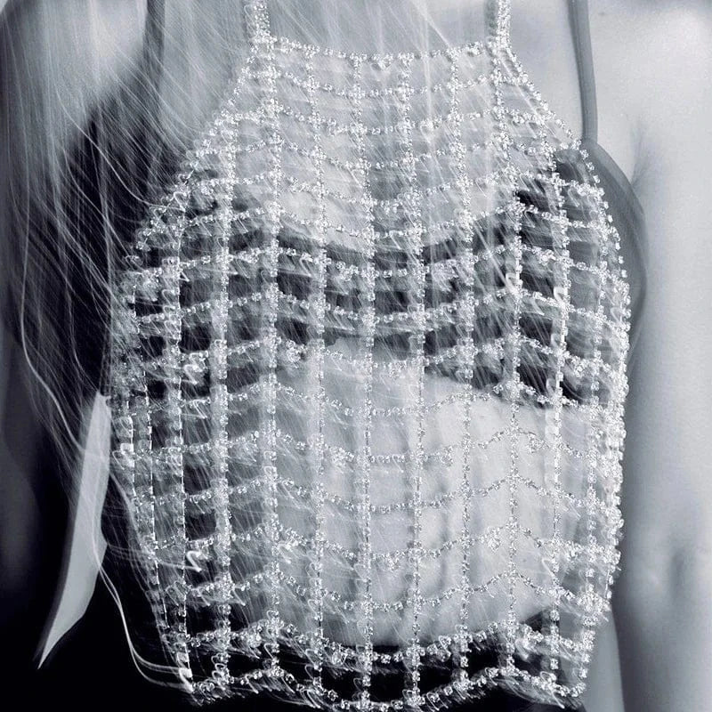 Stonefans Mesh Bra Chain Top Jewelry Bikini Sexy Beachwear Harness Gift Summer Trendy Underwear Rhinestone Bra Chain for Women