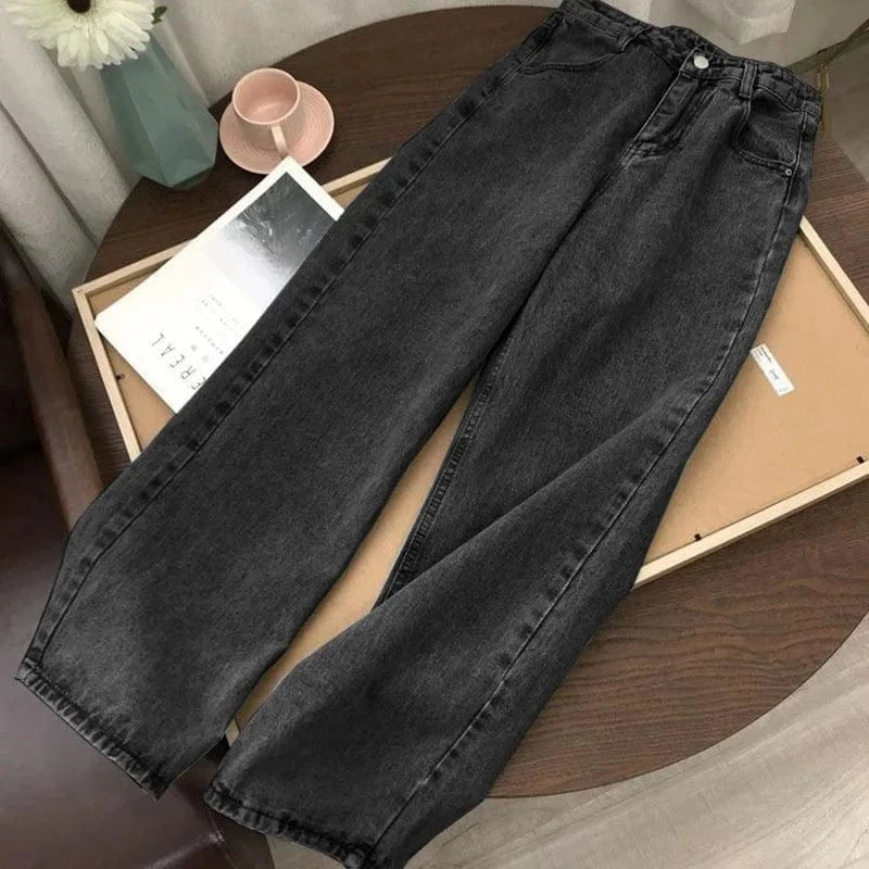 Straight High Waist Jeans for Female Students 2024 New Korean Style Loose Retro Wide Leg Mop Pants Trendy