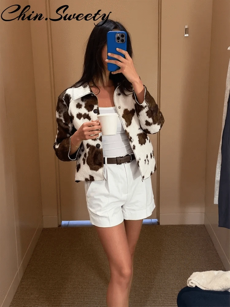 Street Leopard Print Women Short Jacket Elegant Lapel Button Long Flare Sleeve Female Outwear 2025 Autumn Lady Streetwear