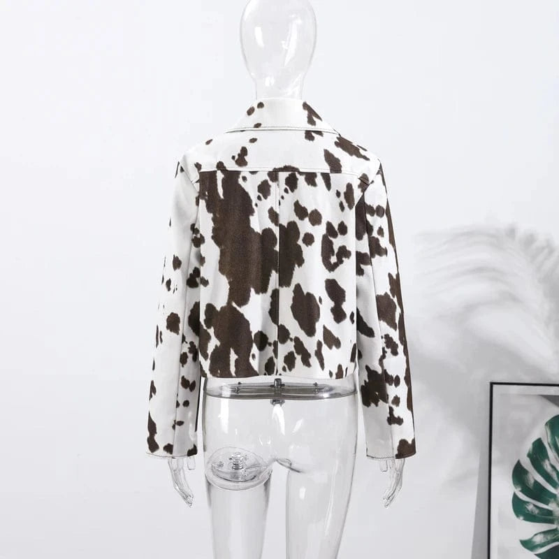 Street Leopard Print Women Short Jacket Elegant Lapel Button Long Flare Sleeve Female Outwear 2025 Autumn Lady Streetwear