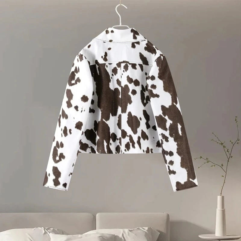 Street Leopard Print Women Short Jacket Elegant Lapel Button Long Flare Sleeve Female Outwear 2025 Autumn Lady Streetwear