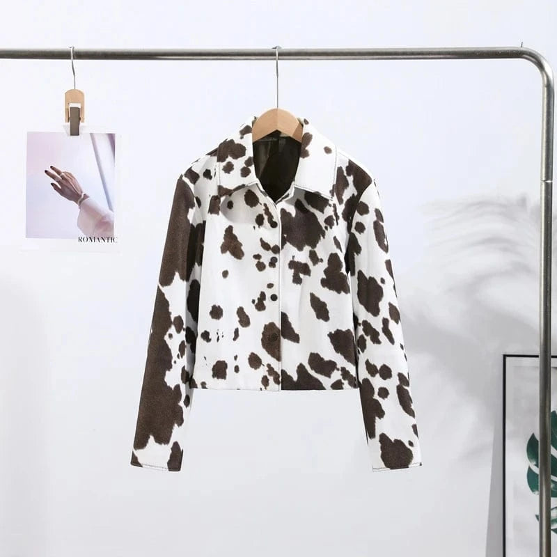 Street Leopard Print Women Short Jacket Elegant Lapel Button Long Flare Sleeve Female Outwear 2025 Autumn Lady Streetwear