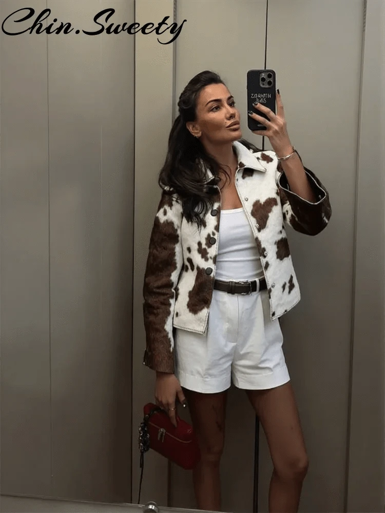 Street Leopard Print Women Short Jacket Elegant Lapel Button Long Flare Sleeve Female Outwear 2025 Autumn Lady Streetwear