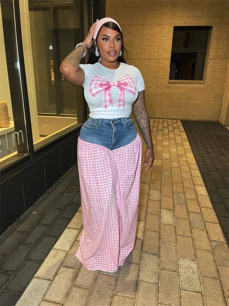 Streetwear Casual 2 Pieces Set for Woman Clothing Summer Short Sleeve T-shirt Top and Oversized Wide Leg Pants Matching Sets