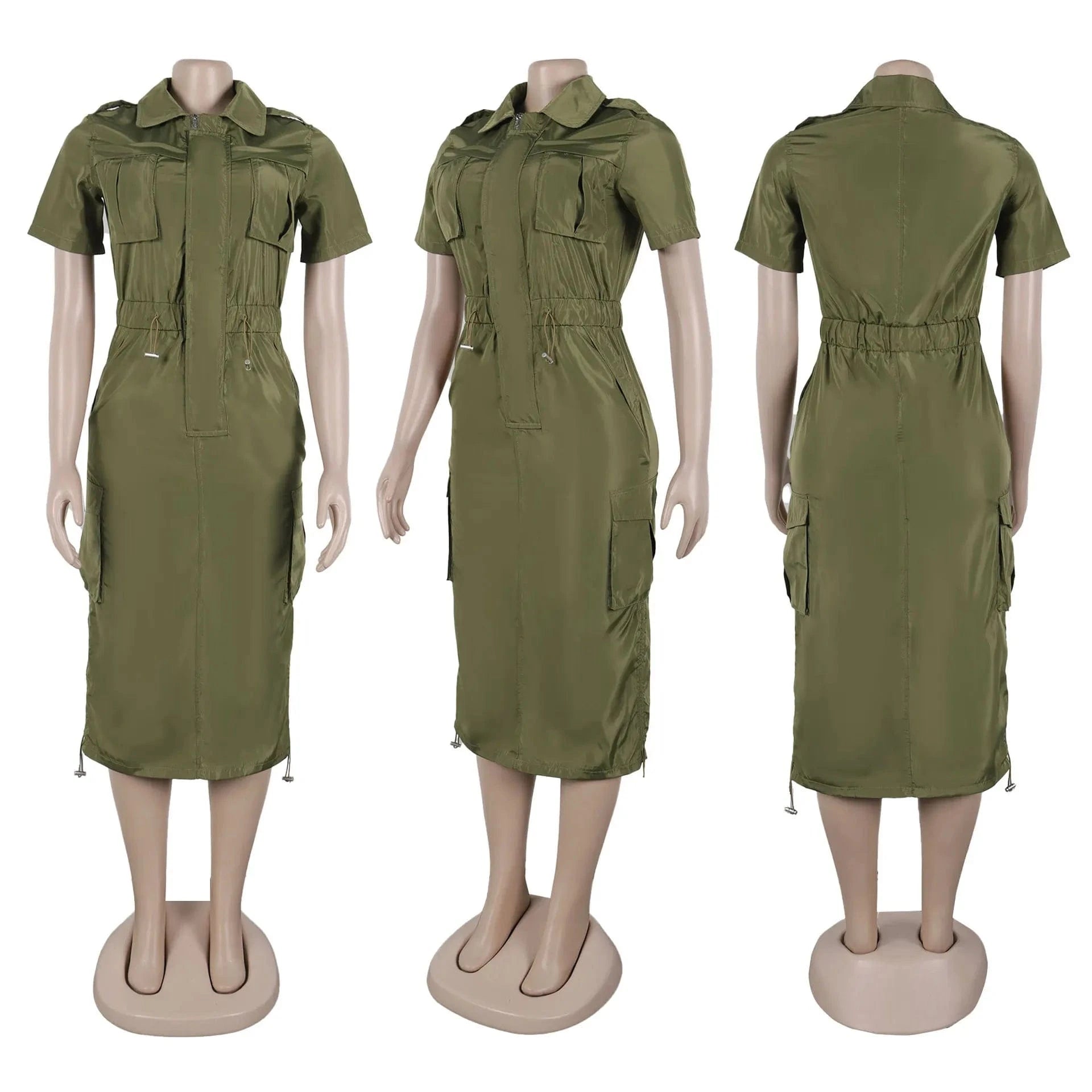 Streetwear Multi Pockets Cargo Dress Sexy Women Turn Down Collar Elegant Club Party Skater Dress Vestidos