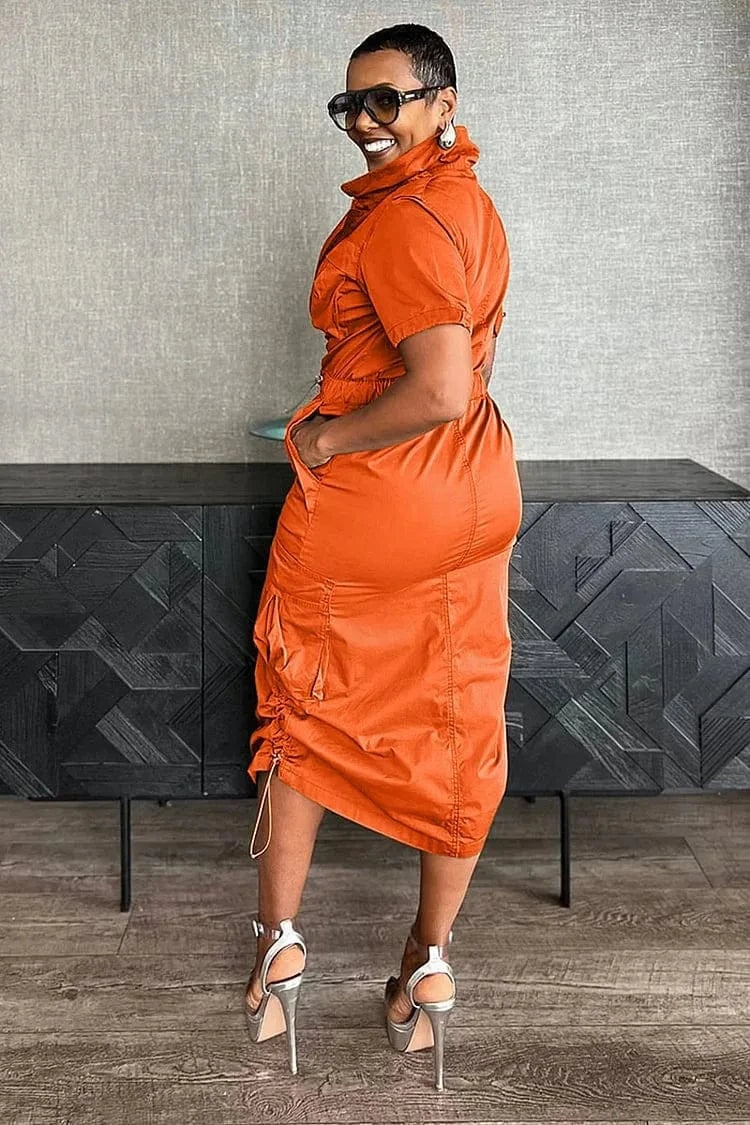 Streetwear Multi Pockets Cargo Dress Sexy Women Turn Down Collar Elegant Club Party Skater Dress Vestidos