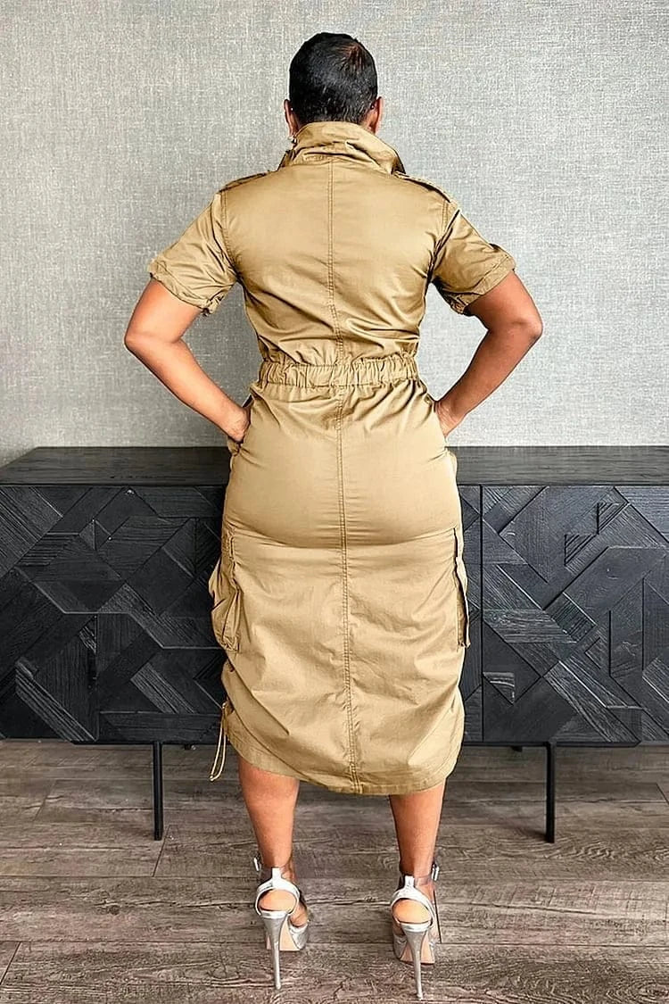 Streetwear Multi Pockets Cargo Dress Sexy Women Turn Down Collar Elegant Club Party Skater Dress Vestidos