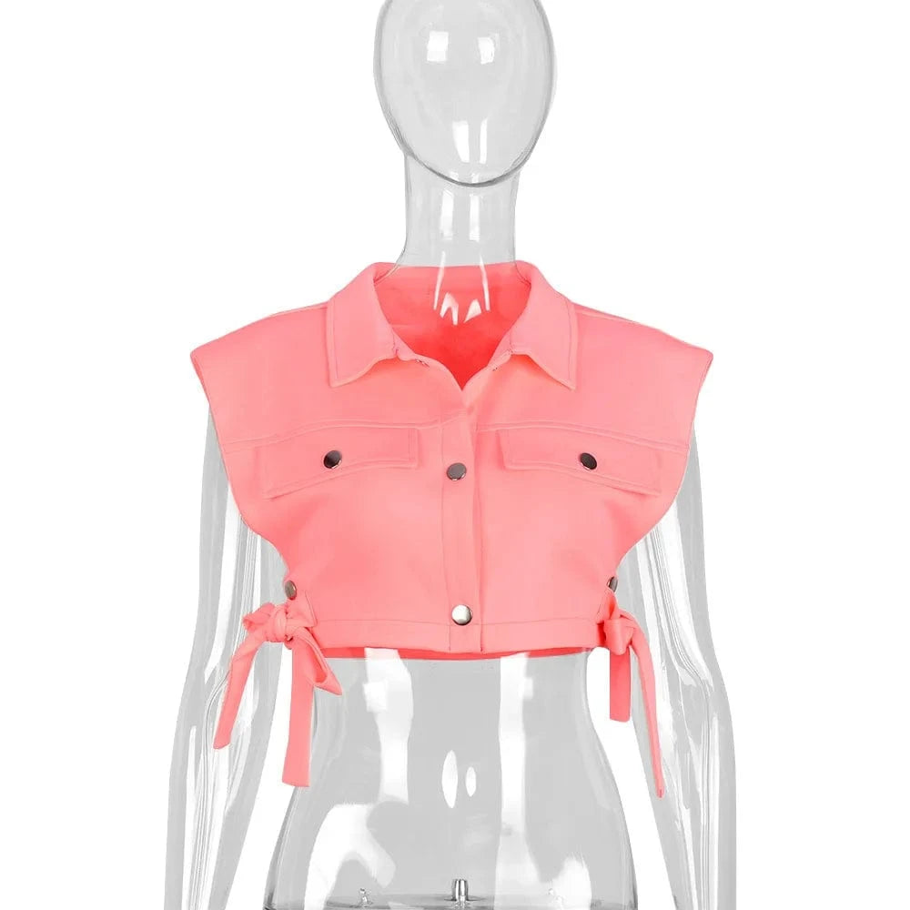 Streetwear Spring&summer Casual Vest Women Jacket Women's Clothing Hollow Out Lace up Top for Adult