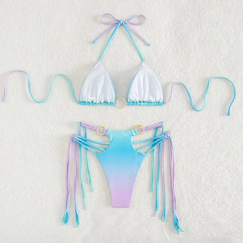Strings Bikini Micro Swimwear Women Tassels Swimsuit Brazilian Biquini Bandage Bathing Suit Sexy Mini Bikinsi 2024 Bikini Set