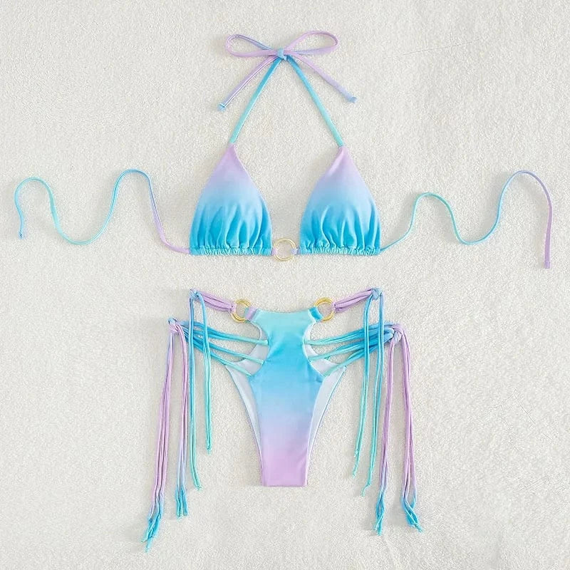 Strings Bikini Micro Swimwear Women Tassels Swimsuit Brazilian Biquini Bandage Bathing Suit Sexy Mini Bikinsi 2024 Bikini Set