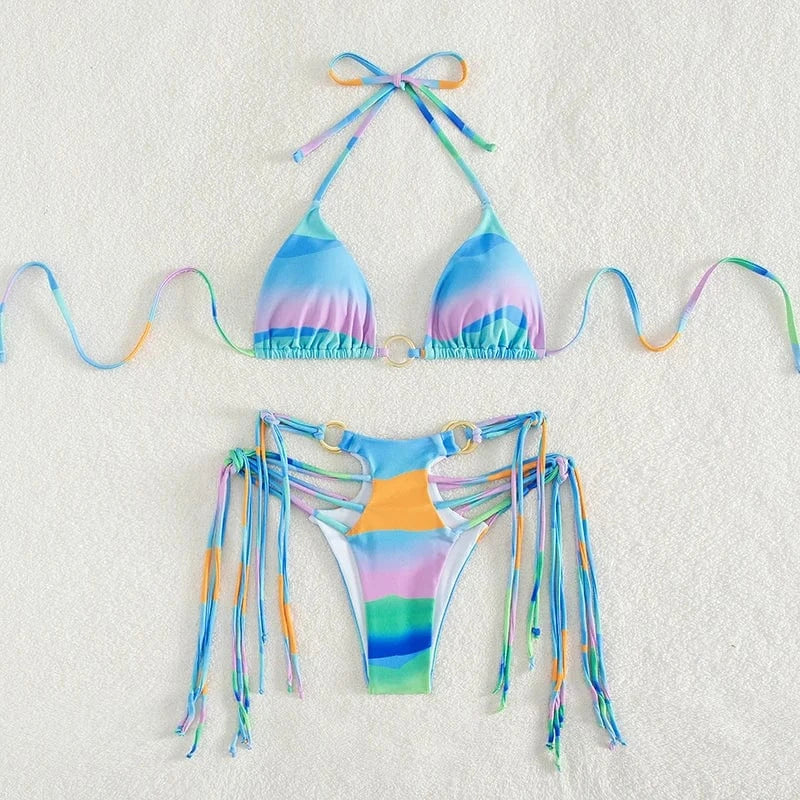 Strings Bikini Micro Swimwear Women Tassels Swimsuit Brazilian Biquini Bandage Bathing Suit Sexy Mini Bikinsi 2024 Bikini Set