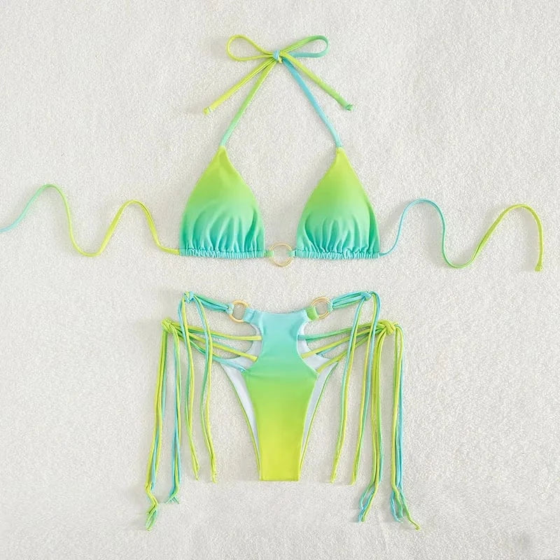 Strings Bikini Micro Swimwear Women Tassels Swimsuit Brazilian Biquini Bandage Bathing Suit Sexy Mini Bikinsi 2024 Bikini Set