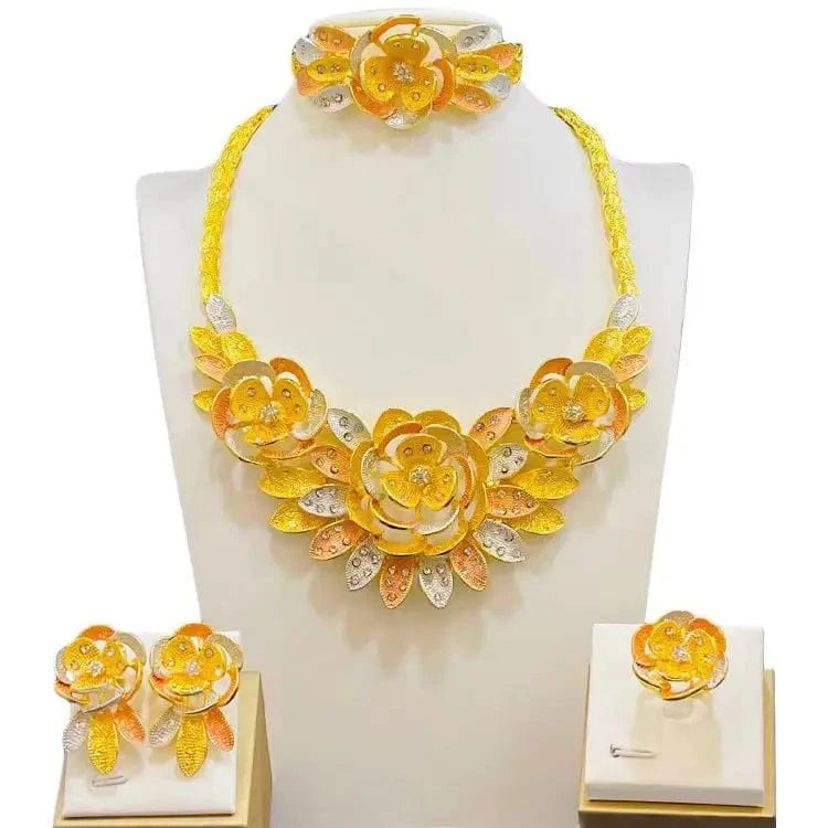 Style 2 Wholesale14K Gold Indian Jewelry Set Lady Bridal Wedding Fashion Jewelry Necklaces Ring Bracelet Earrings