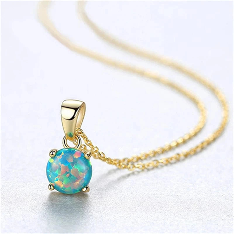 Style 3 CZCITY Pure Sterling Silver 925 Necklaces for Women Colorful Round Opal Pendant Necklace Exquisite Jewelry