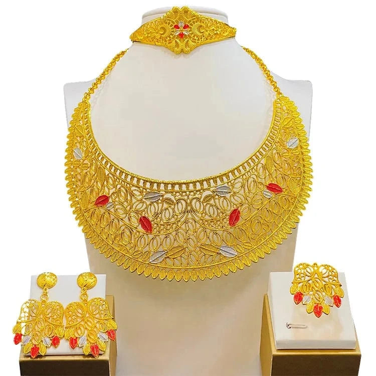 Style 4 Wholesale14K Gold Indian Jewelry Set Lady Bridal Wedding Fashion Jewelry Necklaces Ring Bracelet Earrings